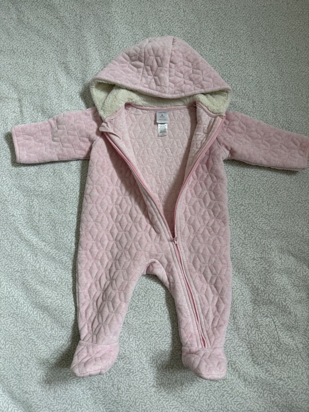 Cozy Hooded Pink Quilted Baby One-Piece